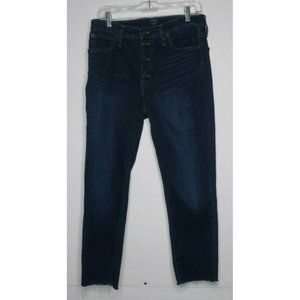 J Crew Women's 11" High Rise Skinny Button Fly Raw Hem Jeans Waist 32" Dark Wash
